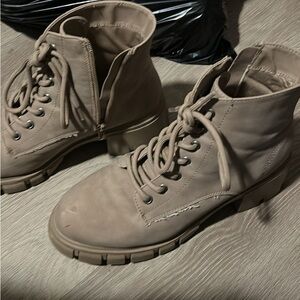 Beige Lace-Up Ankle Boots